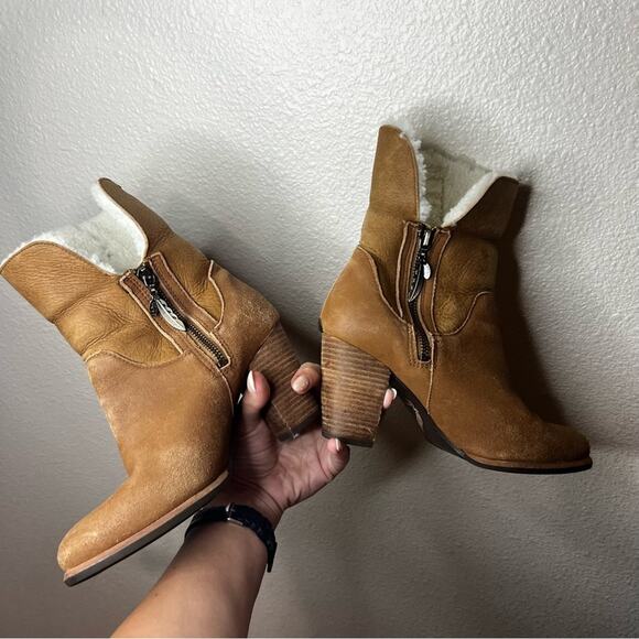 Ugg Charlee Suede Sherpa lined foldover heeled boots in chestnut 6 - Picture 4 of 10